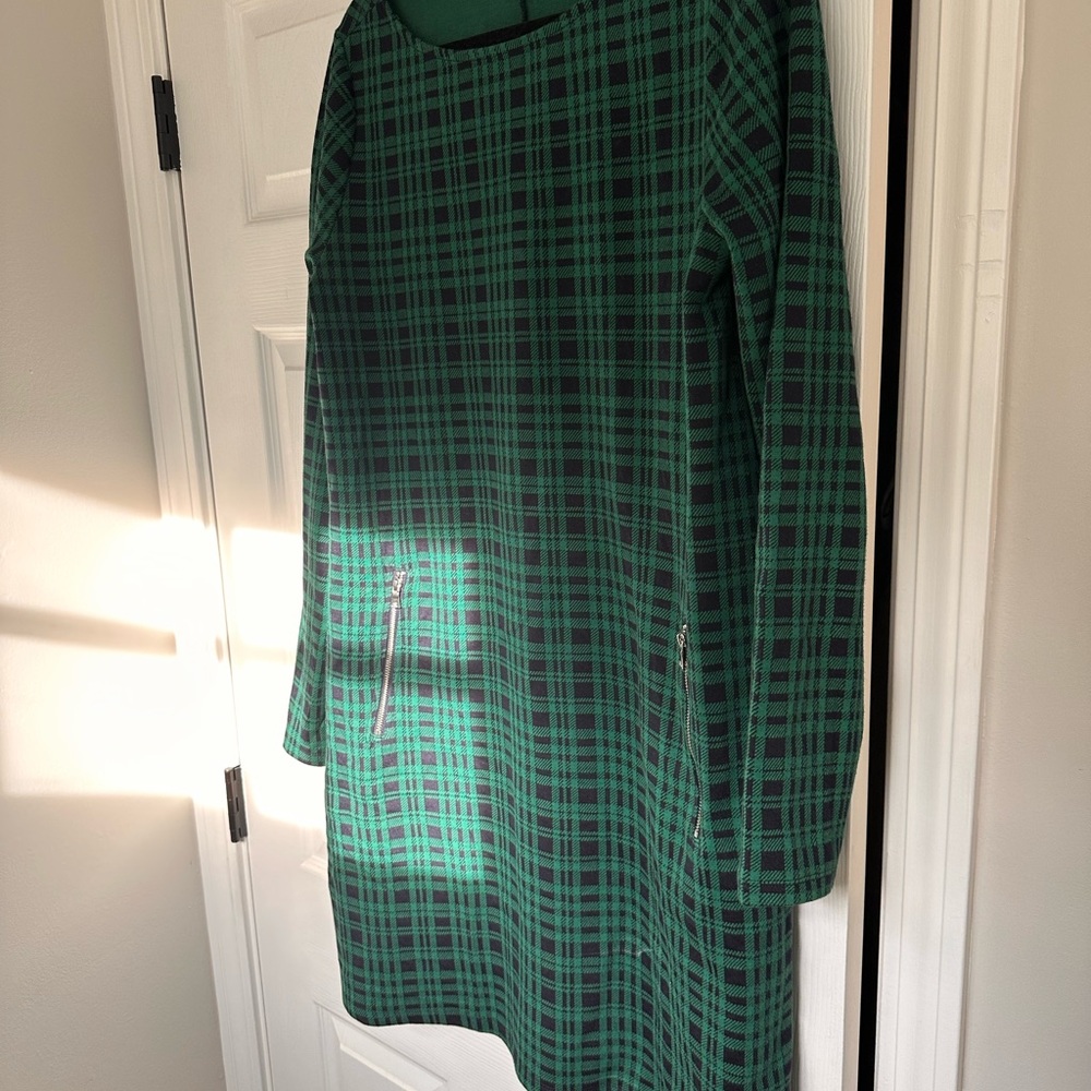 GAP Green Plaid Asymmetrical Dress